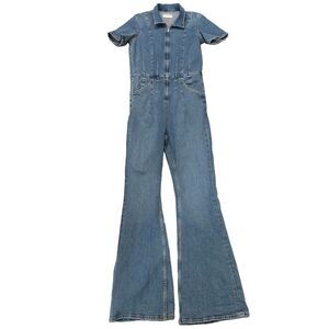 Free People Women's Jayde Flare Jumpsuit Size L Blue Denim